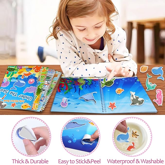 Jelly Sticker Books for Toddlers 2-4 Years, Under The Sea Stickers for Kids 1-3, Reusable Sticker Book for Toddler Stocking Stuffers＆Travel Essentials Plane Activities (Under The Sea)