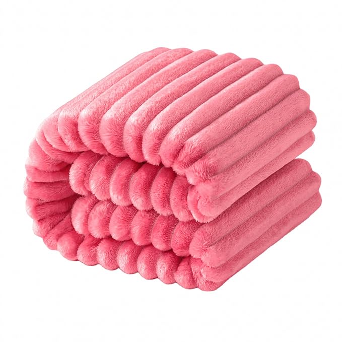 NTBAY Plush Flannel Oversized Baby Blanket, 50X60 Inches Soft and Warm Toddler Blanket with Striped Texture Nursery Bed Blanket for Stroller, Crib, Travel, Baby Gift, 50"x60", Coral Pink