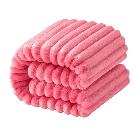 NTBAY Flannel Fuzzy Toddler Blanket, Fluffy Warm and Lightweight Reversible Stripes Design Baby Plush Blanket, 30x40 Inches, Coral Pink