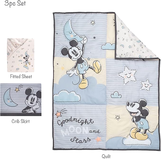 Lambs & Ivy Disney Baby Moonlight Mickey Mouse 3-Piece Nursery Crib Bedding Set