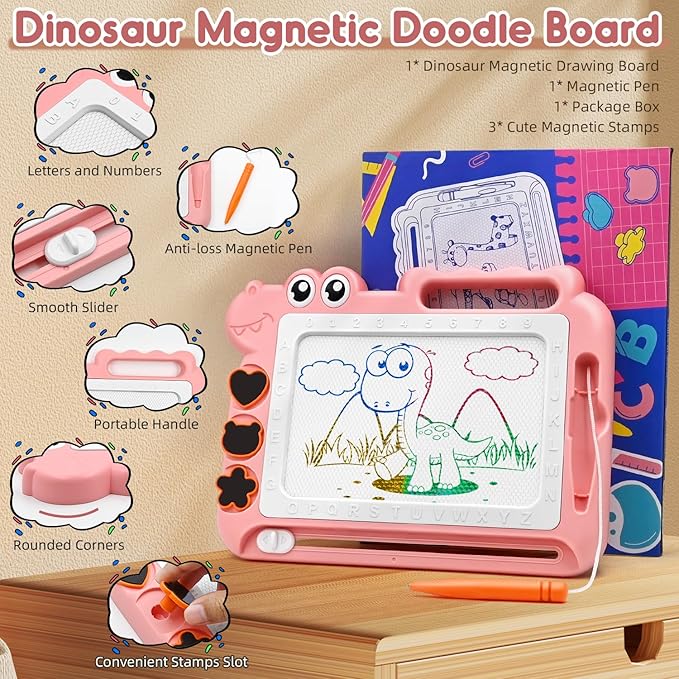 AiTuiTui Magnetic Drawing Board Toddler Toys Gift for Girls Boys, Color Sketch Writing Scribble Doodle Pad Travel Games, Educational Learning Kids Toys for Birthday or Valentine (Pink)