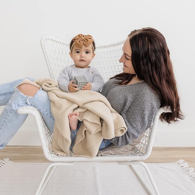 Natemia 100% Organic Cotton Knitted Baby Receiving Blanket for Newborn, Infant & Toddler – Ultra Soft 30" x 40" Crib, Stroller & Nap Time Cover for Boys and Girls – Baby Cotton Blanket