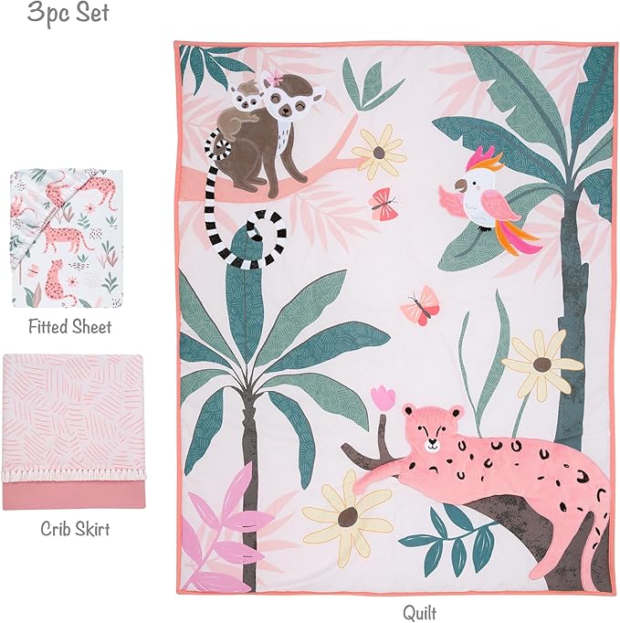 Lambs & Ivy Enchanted Safari Leopard/Lemur Jungle 3-Piece Baby Crib Bedding Set