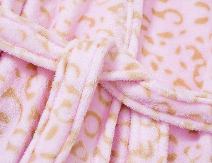 Topgal Leopard Cat Robe for Girls Fleece Toddler Kids Teen Hooded Bathrobe Size 4T-18
