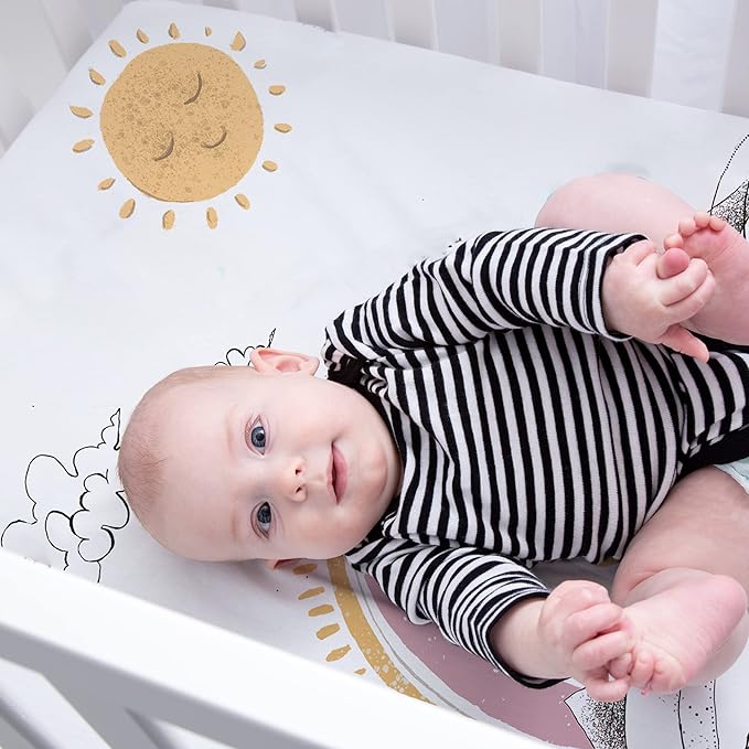 JumpOff Jo - Fitted Mini Crib Sheet for Portable Crib, Playard, and Playpen Mattresses and Mats, Super Soft 100% Cotton, 24 in. x 38 in. - Rainbow Bears