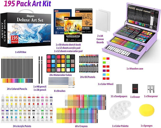 iBayam Teen Girl Gifts Trendy Stuff, 195-Pack Art Kit Drawing Coloring Set for Adults Kids, Aesthetic Preppy Stuff School Supplies Cute Japanese Stationary Sketching Supplies