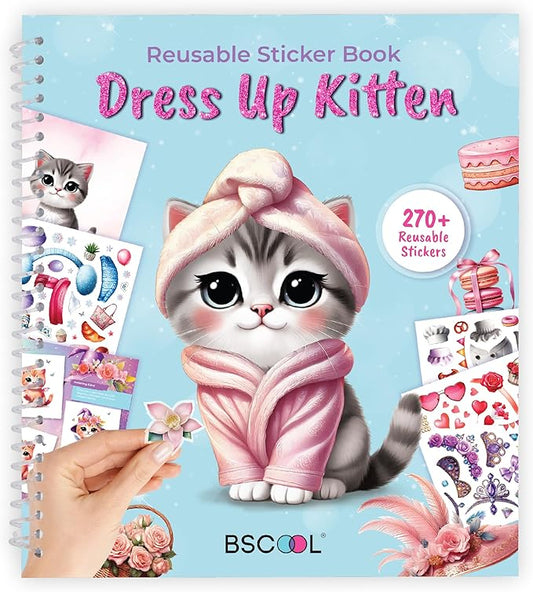 Sticker Dress Up Kitten - Kids Activity Book Learn Fashion Design for Kitten with Guides and 270+ Reusable Stickers. Christmas Gift for Girls Ages 5,6,7,8