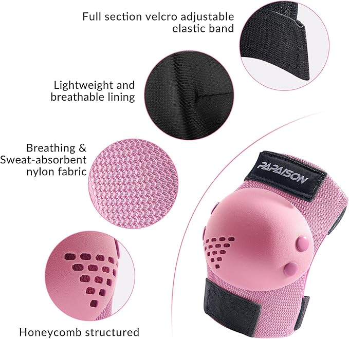 PAPAISON Kids/Youth Knee Pad, Elbow Pads & Wrist Guards for Inline Skating Bike Cycling Skateboard Scooter, 3 in 1 Protective Gear Set for Girls Boys Adult