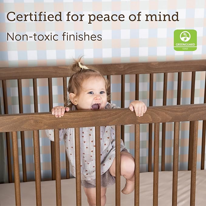 dadada Baby Soho 3-in-1 Convertible Wooden Crib to Toddler Bed - Made in Italy, GREENGUARD Gold Certified, Baby-Safe Finish, Handcrafted Beechwood, Modern Design, 3 Adjustable Heights (Walnut)