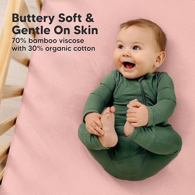 KeaBabies 2-Pack Fitted Crib Sheets for Boys, Girls, Baby - Soft Bamboo Viscose Cotton, 52x28 Standard Crib Mattress Sheets, Toddler Bed Mattress Cover, Gender Neutral, Breathable, Durable (Rose)