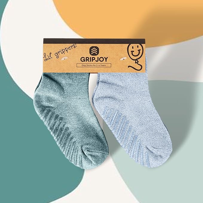 Gripjoy Toddler Socks with Grippers, Non-Slip for Kids, Enhanced Stability, Comfortable Cotton - 4 Pairs