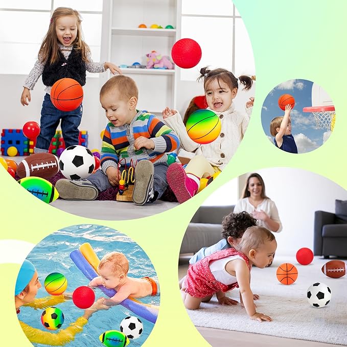 Balls for Toddlers Kids, Soft 7 Pack 5" Small Balls Easy to Grip - Footballs Soccer Basketball Kickball Playground Ball for Home Yard Pool - Boys Girls Birthday Gift or Stocking Stuffers