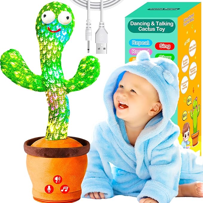 Rechargeable Baby Toys Dancing Talking Cactus Toy for Baby, Volume Adjustable, Singing, Mimicking, Repeating, Baby Infant Toys for Girls Boys, Birthday/Chirstmas Gifts for 1 Year Old