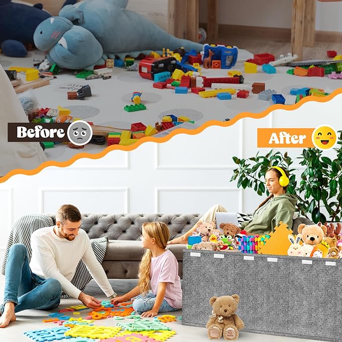 Beadsky Extra Large Toy Box, Toys Chest for Toddlers with Lids, Collapsible Toy Storage Organizer, Kids Bin Boxes Storage Basket for Boys, Girls, Nursery, Living Room, Playroom, 40"x14"x16", Gray