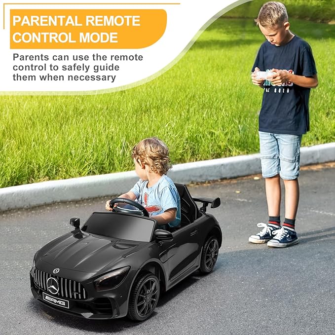 Winado 12V Ride on Car, Licensed Mercedes Benz AMG GTR Battery Powered Electric Vehicle, w/Parent Remote, Wider Seat, LED Lights, Openable Doors, MP3 Player, Smooth Start, 3 Speeds - Black
