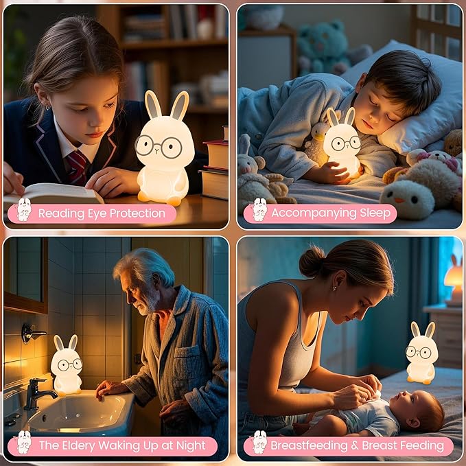 FAMIDUO Bunny Night Light, Rabbit Lamp for Kids, Rechargeable LED Nightlight for Easter Gift,Silicone Bedside Lamp with Touch Color Changing,3 Levels Dimmable/Timmer Nursery Bedroom Light,Room Decor