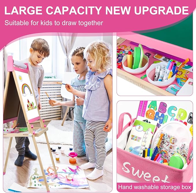 Easel for Kids Toys,Adjustable Wooden Toddler Art Easels, Girls Toys for Ages 5-7,8-13,Magnetic Dry Eraser White Board and Chalk Board with Art Supplies,Kid Easel 4 5 6 7 8 9 10 Year Old Girl Gifts