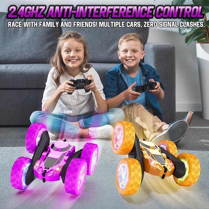 Remote Control Car for Kids, Stunt RC Cars with Cool Wheel Lights, Double-Sided Driving, 360-degree Rotation Boys & Girls Toys for Ages 6 7 8 9 10-12 Kids, Christmas, Birthday Idea