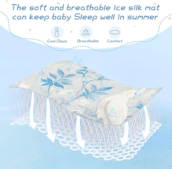 Cooling Baby Mattress pad Protector 28" x 52"Ultra Soft Crib Bumper Pads for Kids, Adult Elegant Animal White Cockatoos Bird Gray Blue