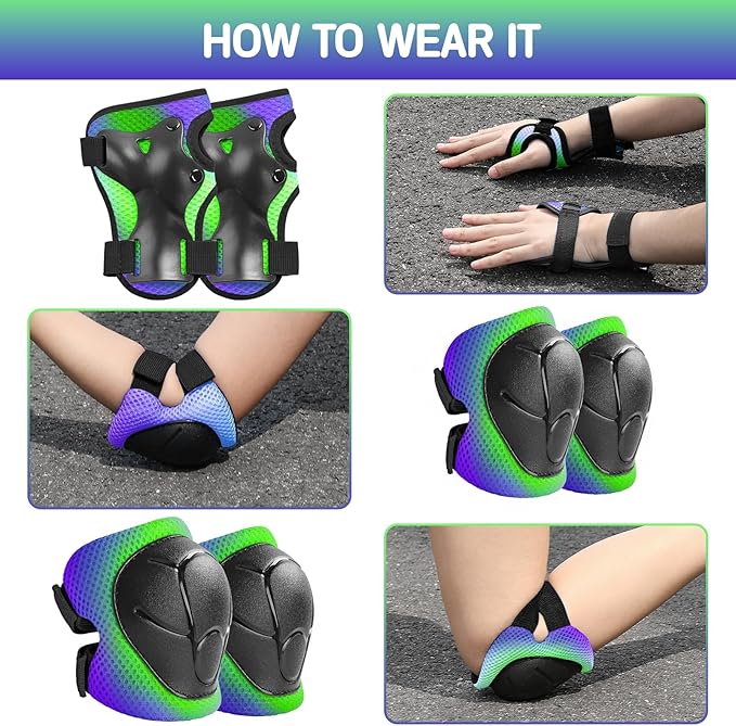 Kids Protective Gear Set Knee Pads for Kids 3-14 Years Toddler Knee and Elbow Pads with Wrist Guards 3 in 1 for Skating Cycling Bike Rollerblading Scooter
