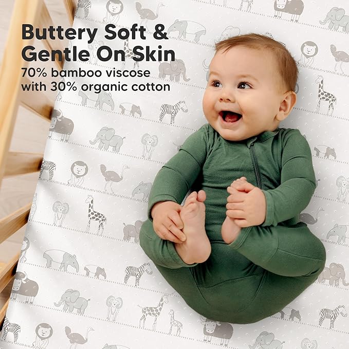 KeaBabies 2-Pack Fitted Crib Sheets for Boys, Girls, Baby - Soft Bamboo Viscose Cotton, 52x28 Standard Crib Mattress Sheets, Toddler Bed Mattress Cover, Gender Neutral, Breathable, Durable (Savannah)