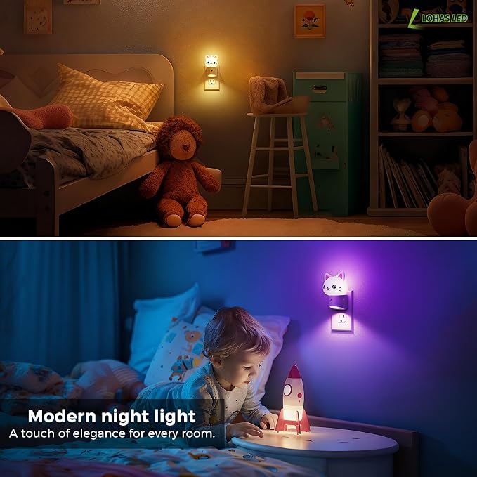 L LOHAS LED Night Light for Kids, 3D Cat Night Light Plug in, Dusk to Dawn Nursery Night Lights, RGB+Soft White 3000K, 3 Lighting Modes, Room Decor, Children