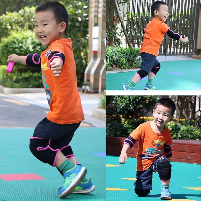 Eulant Adjustable Soft Elbow and Knee Pads for Kids, Child Protective Pad Sets for Bicycle, Roller Skating, Basketball, Football, Volleyball, Dancing, Kneeling