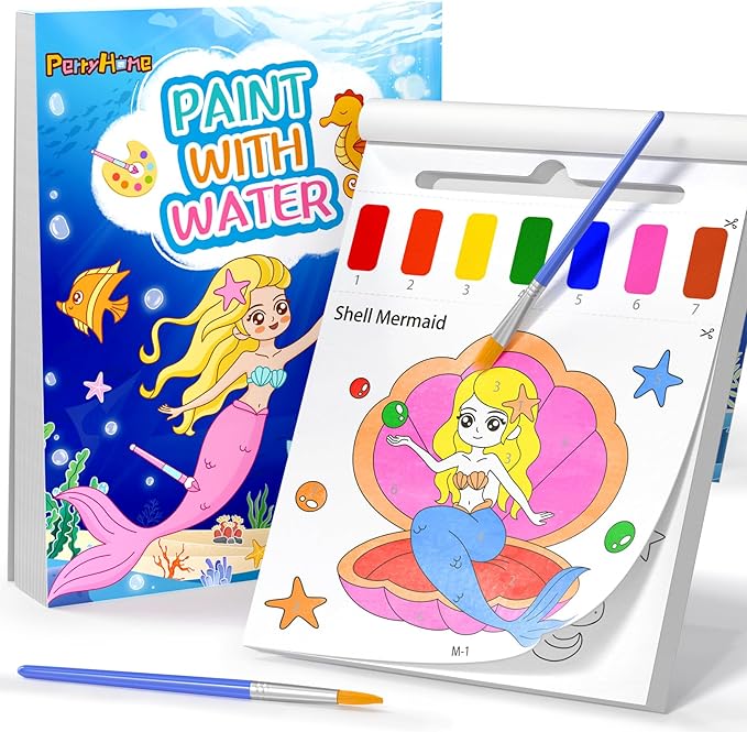 PERRYHOME Paint with Water Coloring Books for Kids,Mess Free Toddler Watercolor Painting Set,Mermaid Arts and Crafts Toys-Birthday Christmas Gifts for Toddlers Girls Ages 3 4 5 6 7 8