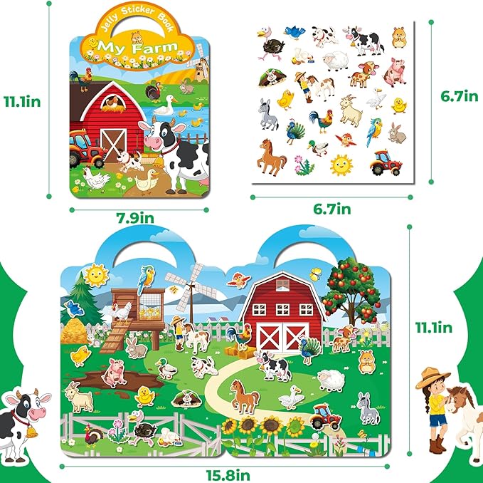 Kalysky 6Pcs Reusable Sticker Book, Jelly Sticker Books for Kids Ages 3-5, Cute Sticker Books for Toddlers 2-4 Years, Sticker Activity Book for Girl Boy