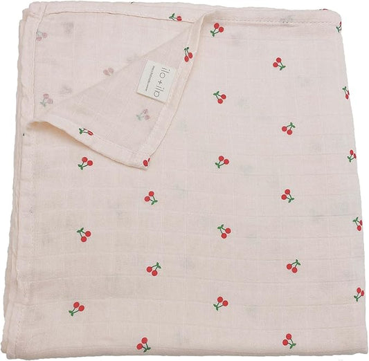 Ali+Oli Muslin Swaddle Blanket for Baby (Cherry) Large 47" x 47" Soft Rayon Made from Bamboo & Organic Cotton, Machine Washable Receiving Blanket Wrap for Newborn to Toddler