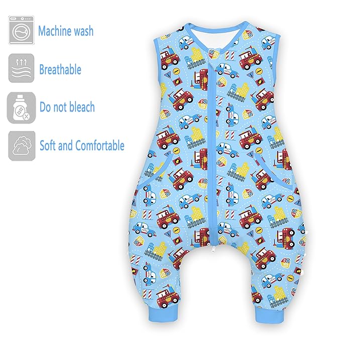 Toddler Sleeping Sack, Toddler Sleep Sack with Feet, Walker Wearable Blanket, Sleep Sack with Legs,0.5Tog（Red Car 9M-2T）