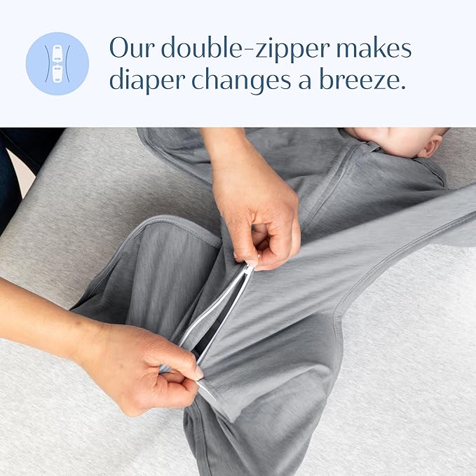 SleepingBaby Zipadee-Zip Transition Swaddle - Cozy Baby Swaddling Blanket with Zipper Convenience - Roomy Wearable Blanket for Easy Diaper Changes - 3-6 Month - Hall of Fame Grey Heather