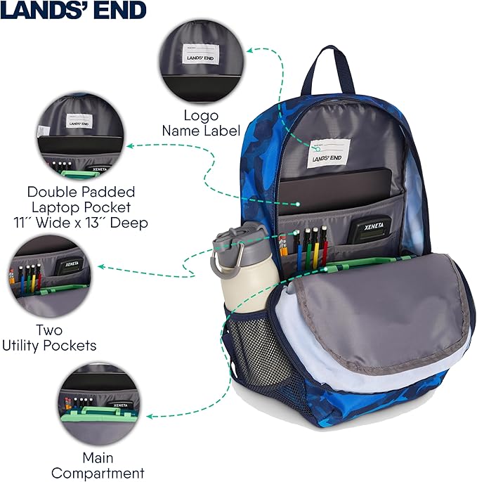 Lands' End Unisex Kids Medium ClassMate Lightweight Durable Elementary School Backpack, Limoges