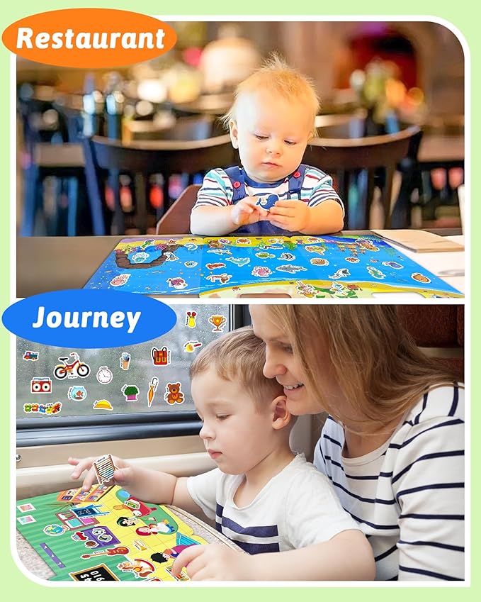 Benresive Reusable Sticker Books for Toddlers, 3 Sets Travel Stickers for Kids, Toddler Sticker Book, Crafts Activities for Toddlers, 3 and Up Birthday Gifts Travel Toys