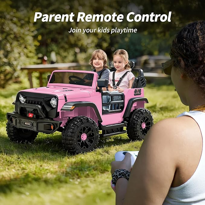 2 Seater Ride on Car Toy, 12V Electric Car for Kids 4-8 with Remote Control, Capacity 150 lb, LED Light - Light Pink