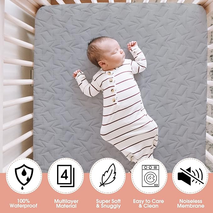 Waterproof Crib Mattress Protector Pad - 2-Pack Fitted Sheets - Soft Quilted Toddler Mattress Covers for Standard Baby Crib