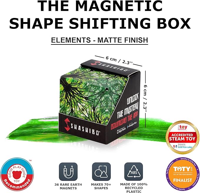SHASHIBO Shape Shifting Box - Award-Winning, Patented Fidget Cube w/ 36 Rare Earth Magnets - Transforms Into Over 70 Shapes, Download Fun in Motion Toys Mobile App (Original Series - Elements)