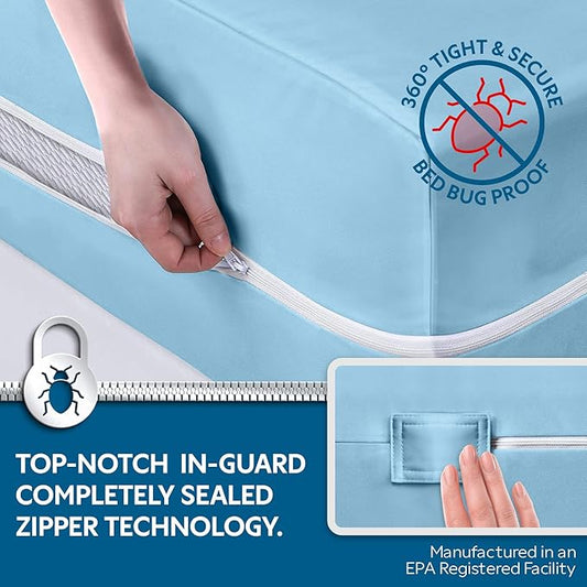 Guardmax Jersey Knitted Short Queen Zippered Mattress Encasement - Waterproof & Bed Bug Proof Mattress Protector - Comfortable, Soft, and Noiseless Zippered Bedding - Dust Mite Proof (60 x 75 x 12)