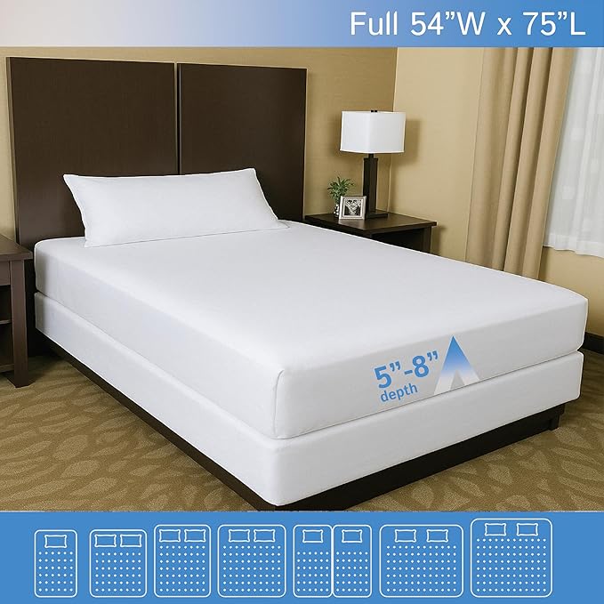 Full Size Mattress or Box Spring Encasement (5" to 8" Depth) - Low Profile Waterproof Zippered Protector Hypoallergenic Premium Bed Cover Protects from Dust Allergens