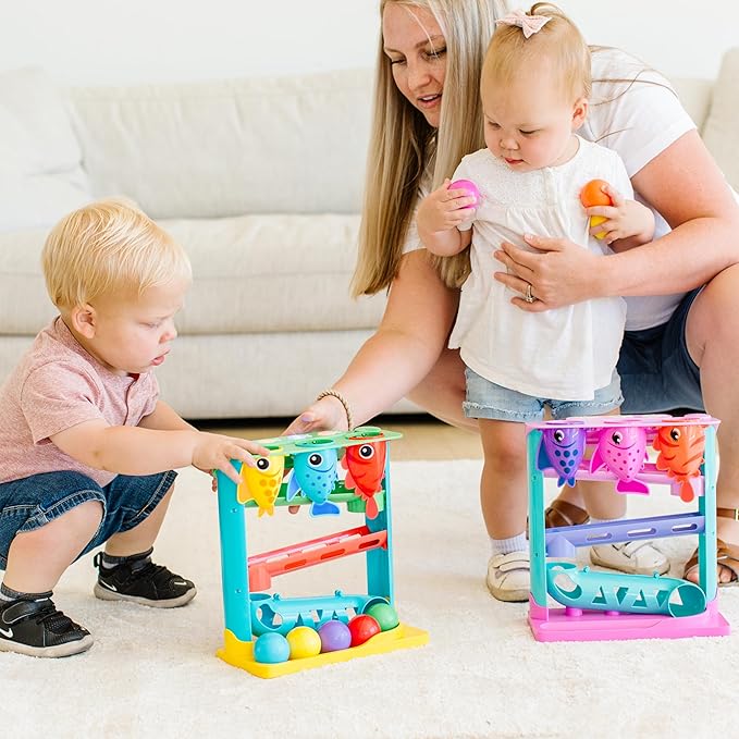 Move2Play, Feed The Fish | 30+ Fin-Tastic Songs & Phrases | Baby & Toddler Musical Toy | First Birthday Present for 1+ Year Old | Ages 6-24 Months | Boy & Girl Ball Drop Toy