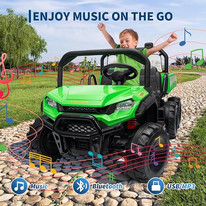 24V 4WD Electric Ride-on Dump Truck for Kids, 2-Seater with Parental Remote Control, 3 Speeds, All-Terrain Off-Road Toy Car for Boys Girls, Green