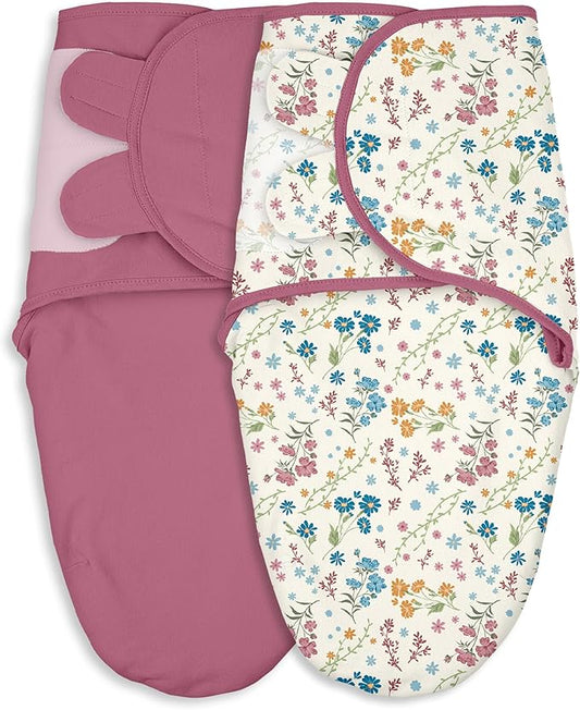 Baby Swaddles for Newborn Organic Cotton,Soft & Snug Newborn Velcro Swaddle 0-3 Months Sleep Sack Helps Calm Startle Reflex, 2-Pack Wrap Nursery Swaddling Blankets Country Floral