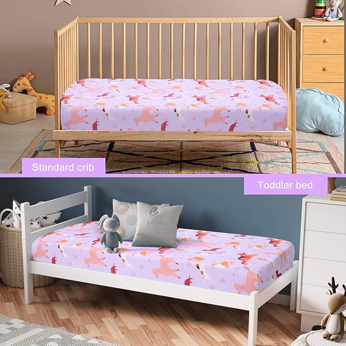 UOMNY Crib Sheet 52x28 Baby Sheet for Girls Breathable Dog Fitted Crib Sheet for Standard Crib and Toddler Mattress Soft Toddler Sheet Purple