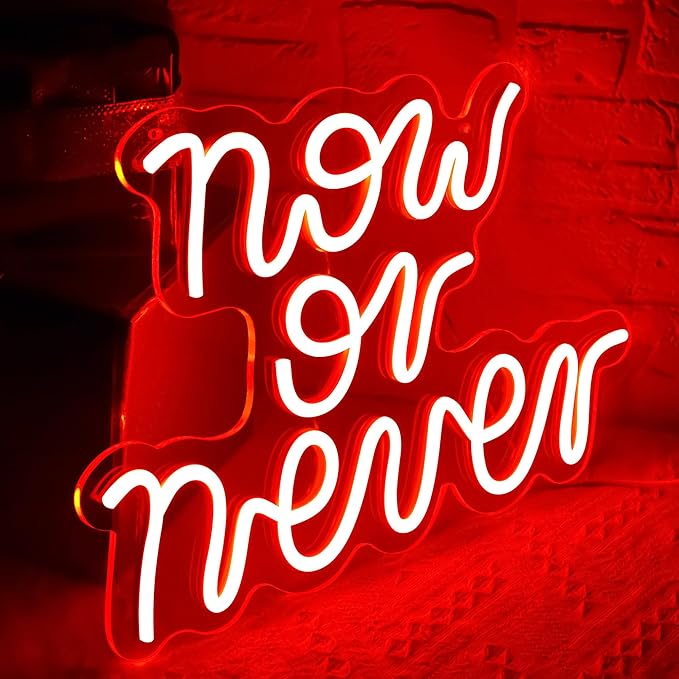 Gym Neon Sign for Wall Decor Home Gym Decor Now or Never Inspirational LED Signs for Man Cave Workout Study Room Office Party Quote Motivational Art Gifts for Men Sports Fans Size 13.8*9.6in（GLND377）