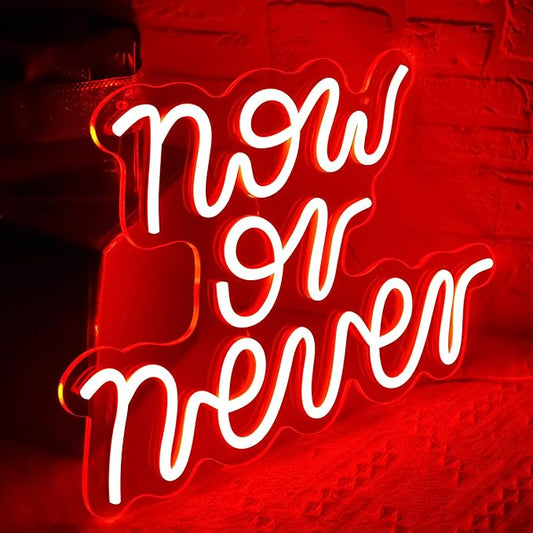 Gym Neon Sign for Wall Decor Home Gym Decor Now or Never Inspirational LED Signs for Man Cave Workout Study Room Office Party Quote Motivational Art Gifts for Men Sports Fans Size 13.8*9.6in（GLND377）