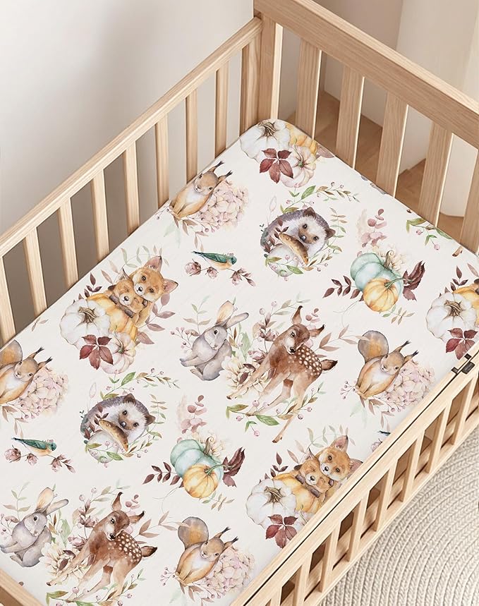 Pack and Play Sheets 2 Pack, Fitted Jersey Knit Mini Crib Sheets for Baby Boys and Girls, Compatible with Graco Pack N Play and Mini Crib Mattress (Forest Friends, Pack N Play/Mini Crib Sheets)
