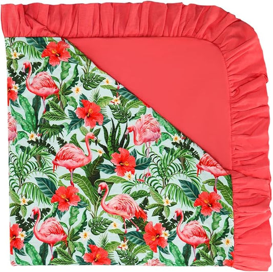 Premium Baby Blankets, Soft Viscose from Bamboo Blanket for Girls, Nursery Crib Bedding Quilt for Newborn and Toddler, Ruffle Blanket Cooling for Hot Sleepers, 50''x50'' Flamingo