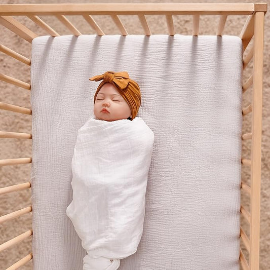 Meracorallo Muslin Fitted Crib Sheet, Soft and Breathable Solid Color Neutral Grey Baby Crib Sheet for Standard Crib and Toddler Mattresses