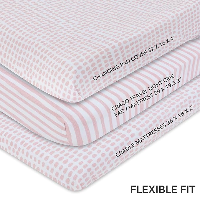 Ely's & Co. Patent Pending Waterproof Changing Pad Cover Set | Cradle Sheet Set by Ely's & Co no Need for Changing Pad Liner Mauve Pink Splash & Stripe 2 Pack for Baby Girl
