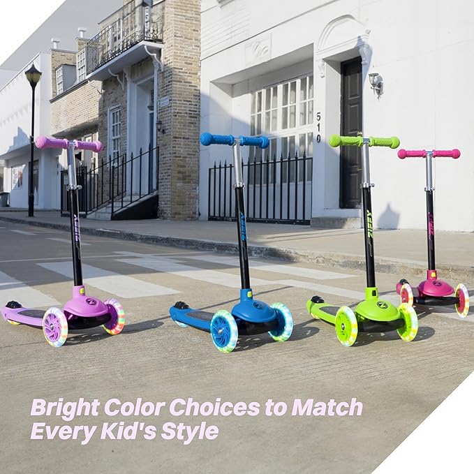 ZIFFY Multicolor 3 Wheel Scooter for Kids 3-5, Toddler Kick Scooters with LED Light-Up Wheels for Boys and Girls, 5 Adjustable Height and Lean-to-Steer Design, Support up to 110 lbs by JOVA